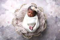 Lace basket, cream floral floor, white wrap