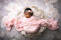 Pearl pink wrap, lace basket, cream floral floor