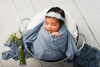 White floor, metal bucket, Blue wrap